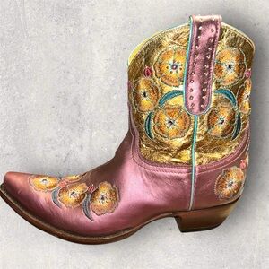 Old Gringo Size 10 Floral Embroidered Metallic Pink,Gold,Turquoise Western Boots